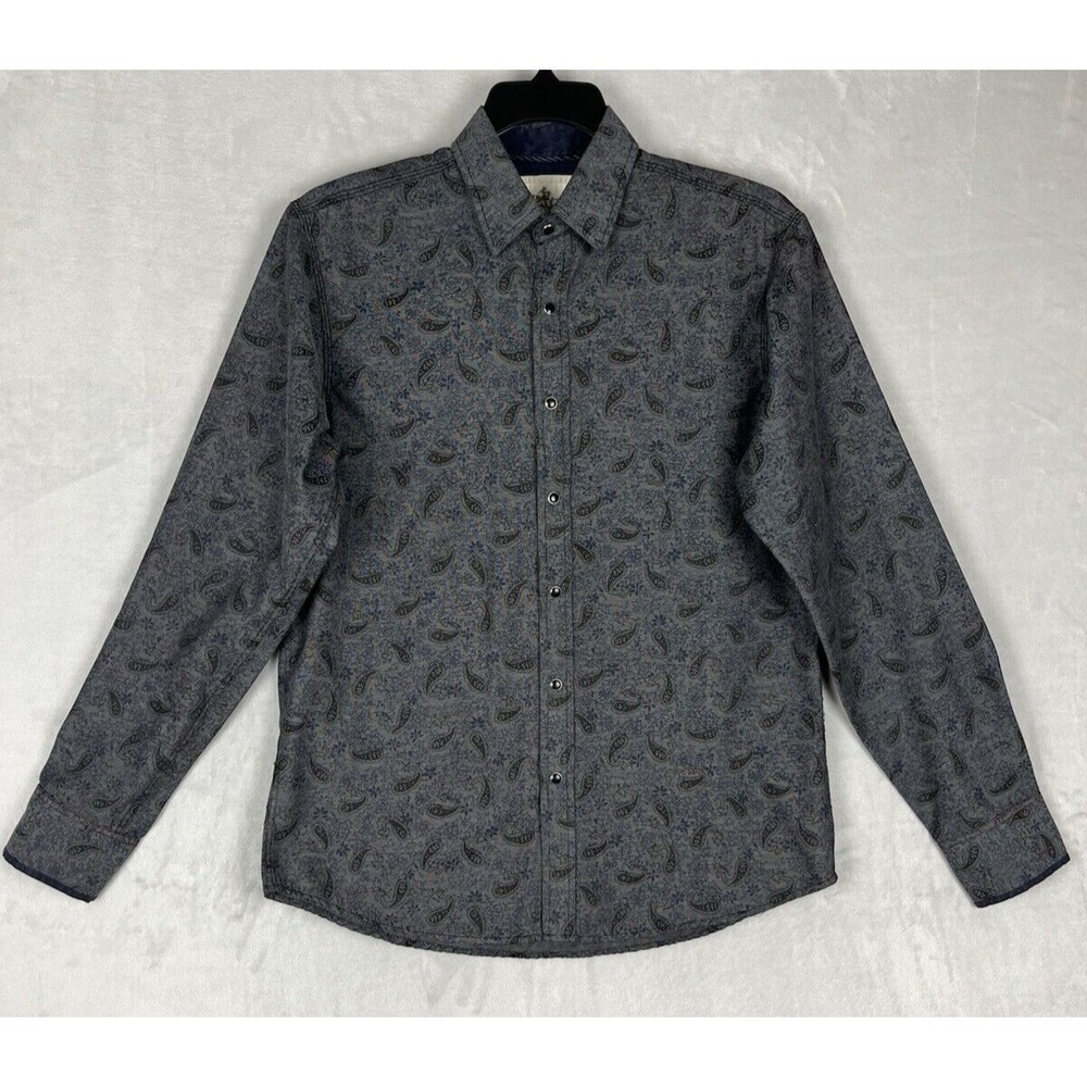 Age of Wisdom Pearl Snap Shirt Men Medium Gray Regular Paisley Print Western